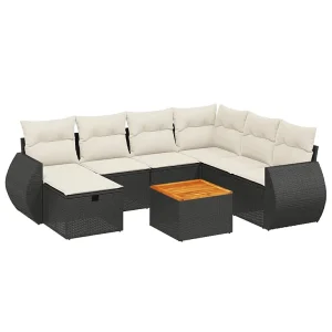 8-delige Loungeset met kussens poly rattan zwart 8-delige Loungeset met kussens poly rattan zwart