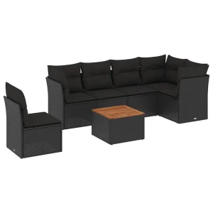 7-delige Loungeset met kussens poly rattan zwart 7-delige Loungeset met kussens poly rattan zwart