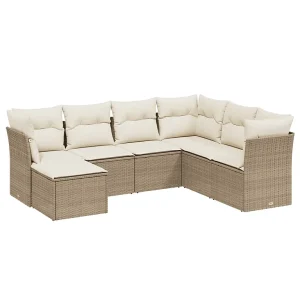 7-delige Loungeset met kussens poly rattan beige 7-delige Loungeset met kussens poly rattan beige