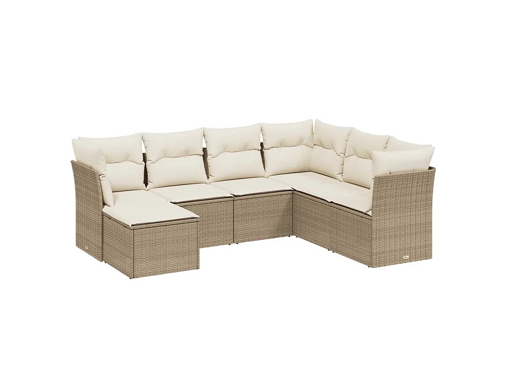 7-delige Loungeset met kussens poly rattan beige