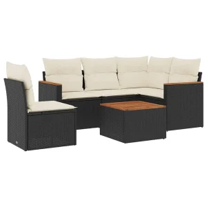 6-delige Loungeset met kussens poly rattan zwart 6-delige Loungeset met kussens poly rattan zwart
