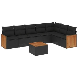 8-delige Loungeset met kussens poly rattan zwart 8-delige Loungeset met kussens poly rattan zwart