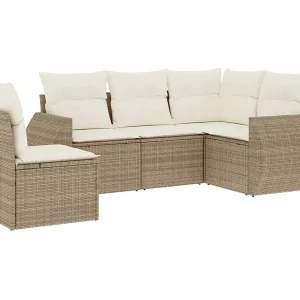 5-delige Loungeset met kussens poly rattan beige 5-delige Loungeset met kussens poly rattan beige