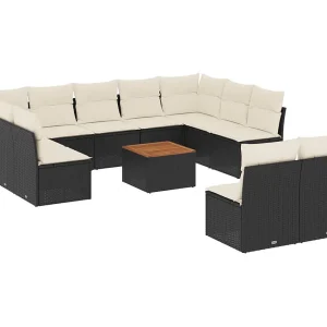 12-delige Loungeset met kussens poly rattan zwart 12-delige Loungeset met kussens poly rattan zwart
