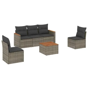 6-delige Loungeset met kussens poly rattan grijs 6-delige Loungeset met kussens poly rattan grijs