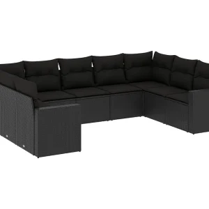 9-delige Loungeset met kussens poly rattan zwart 9-delige Loungeset met kussens poly rattan zwart