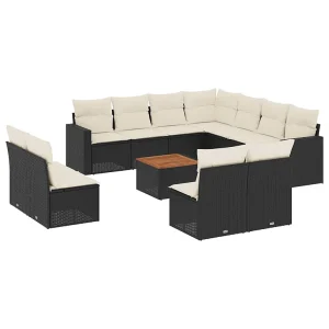 12-delige Loungeset met kussens poly rattan zwart 12-delige Loungeset met kussens poly rattan zwart