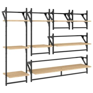 6-delige Wandschappenset met stangen bewerkt hout sonoma eiken 6-delige Wandschappenset met stangen bewerkt hout sonoma eiken