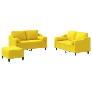 3-delige Loungeset met kussens stof lichtgeel 3-delige Loungeset met kussens stof lichtgeel
