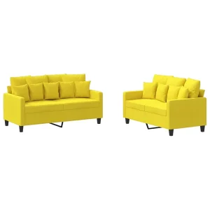 2-delige Loungeset met kussens stof lichtgeel 2-delige Loungeset met kussens stof lichtgeel