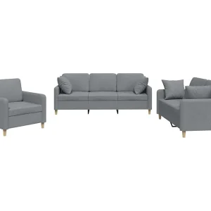 3-delige Loungeset met kussens stof lichtgrijs 3-delige Loungeset met kussens stof lichtgrijs