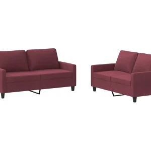2-delige Loungeset met kussens stof wijnrood