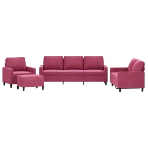 4-delige Loungeset met kussens fluweel wijnrood 4-delige Loungeset met kussens fluweel wijnrood