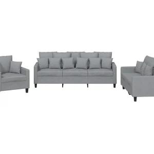 3-delige Loungeset met kussens stof lichtgrijs