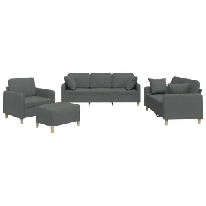 4-delige Loungeset met kussens stof donkergrijs 4-delige Loungeset met kussens stof donkergrijs