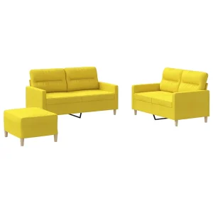 3-delige Loungeset met kussens stof lichtgeel 3-delige Loungeset met kussens stof lichtgeel