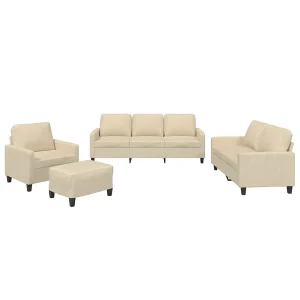 4-delige Loungeset met kussens stof crèmekleurig 4-delige Loungeset met kussens stof crèmekleurig