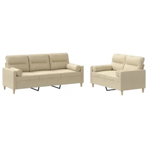2-delige Loungeset met kussens stof crèmekleurig 2-delige Loungeset met kussens stof crèmekleurig
