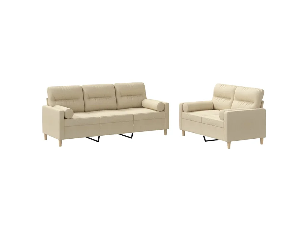2-delige Loungeset met kussens stof crèmekleurig