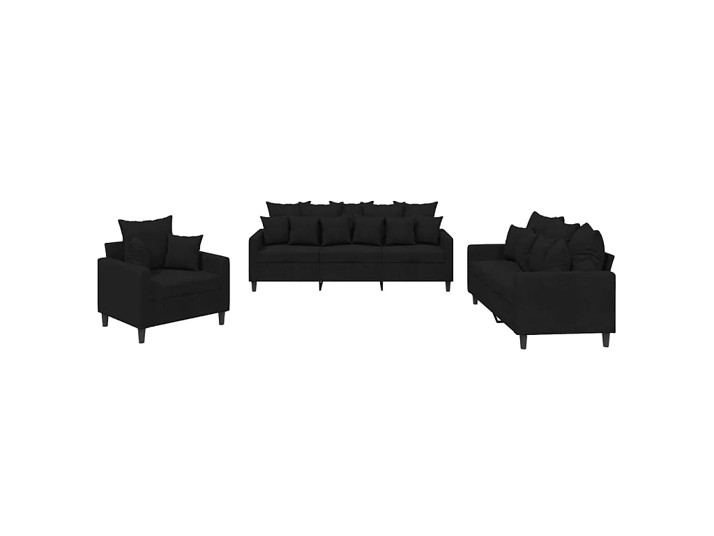 3-delige Loungeset met kussens fluweel zwart