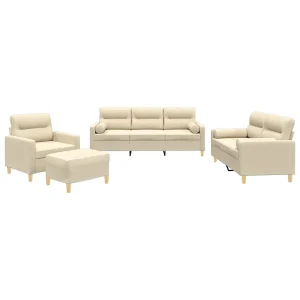4-delige Loungeset met kussens stof crèmekleurig 4-delige Loungeset met kussens stof crèmekleurig
