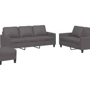 3-delige Loungeset met kussens kunstleer grijs