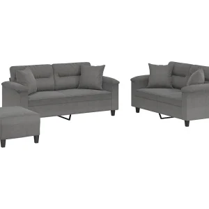 3-delige Loungeset met kussens microvezelstof donkergrijs