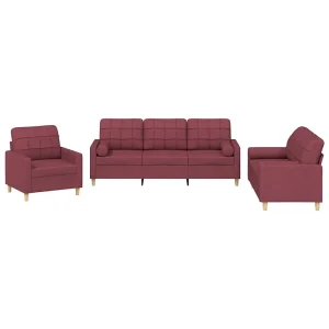 3-delige Loungeset met kussens stof wijnrood 3-delige Loungeset met kussens stof wijnrood