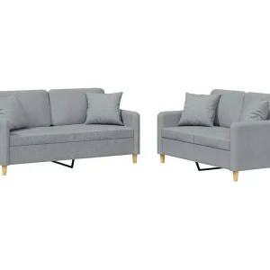 2-delige Loungeset met kussens stof lichtgrijs 2-delige Loungeset met kussens stof lichtgrijs