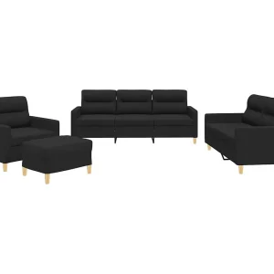 4-delige loungeset met kussens stof zwart