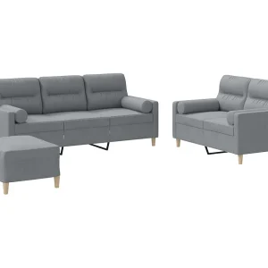 3-delige Loungeset met kussens stof lichtgrijs