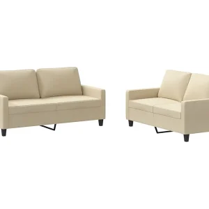 2-delige Loungeset met kussens stof crèmekleurig 2-delige Loungeset met kussens stof crèmekleurig