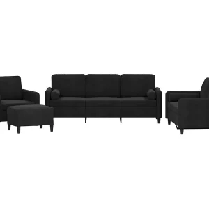 4-delige Loungeset met kussens fluweel zwart 4-delige Loungeset met kussens fluweel zwart