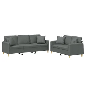 2-delige Loungeset met kussens stof donkergrijs 2-delige Loungeset met kussens stof donkergrijs