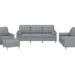 4-delige Loungeset met kussens stof lichtgrijs