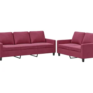 2-delige Loungeset met kussens fluweel wijnrood