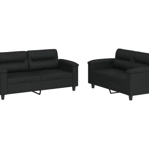 2-delige Loungeset met kussens kunstleer zwart 2-delige Loungeset met kussens kunstleer zwart