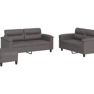 3-delige Loungeset met kussens kunstleer grijs