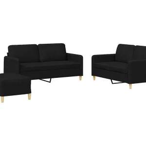 3-delige loungeset met kussens stof zwart 3-delige loungeset met kussens stof zwart