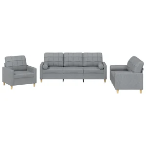 3-delige Loungeset met kussens stof lichtgrijs