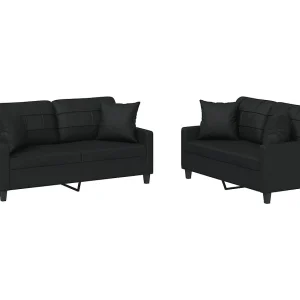 2-delige Loungeset met kussens kunstleer zwart 2-delige Loungeset met kussens kunstleer zwart