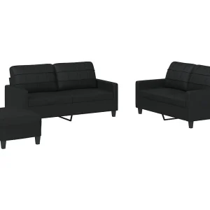 3-delige Loungeset met kussens kunstleer zwart