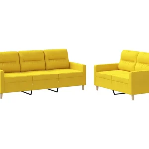 2-delige Loungeset met kussens stof lichtgeel 2-delige Loungeset met kussens stof lichtgeel