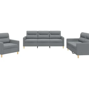 3-delige Loungeset met kussens stof lichtgrijs