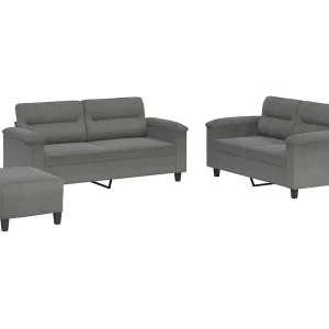 3-delige Loungeset met kussens microvezelstof donkergrijs