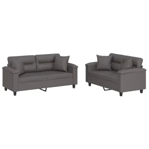 2-delige Loungeset met kussens kunstleer grijs