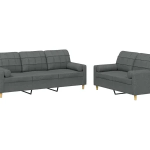 2-delige Loungeset met kussens stof donkergrijs 2-delige Loungeset met kussens stof donkergrijs