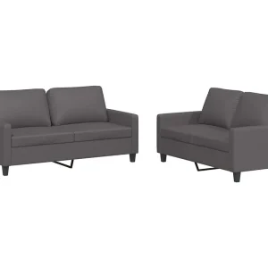 2-delige Loungeset met kussens kunstleer grijs