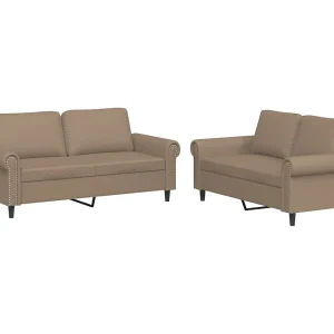 2-delige Loungeset met kussens kunstleer cappuccino