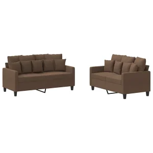 2-delige Loungeset met kussens stof bruin 2-delige Loungeset met kussens stof bruin